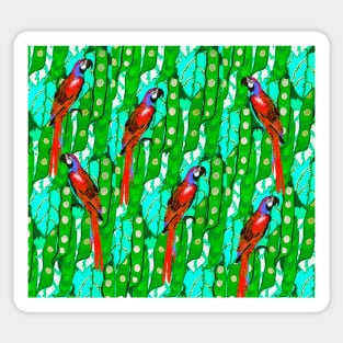 RED MACAWS ,BLUE GREEN LEAVES,TROPICAL PLANTS FLORAL PATTERN Sticker